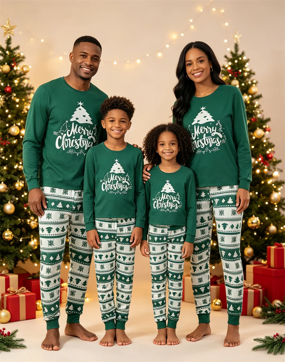 Merry Christmas Tree Print Matching Family Christmas Pajamas Festive Children Sleepwear Women Men Kids Toddlers Xmas Loungewear