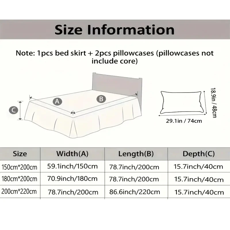 Floral Pattern Bed Skirt Set Mattress Anti Slip Protective Cover for Household Bedding Double Layered Skirt Dustproof Bed Covers 2