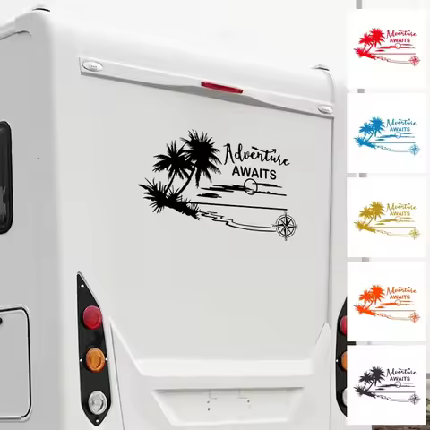 Motorhome Stripes Vinyl Stickers For Camper Van Horsebox Caravan RV Car Accessories Graphics Adventure Awaits Decoration Decals