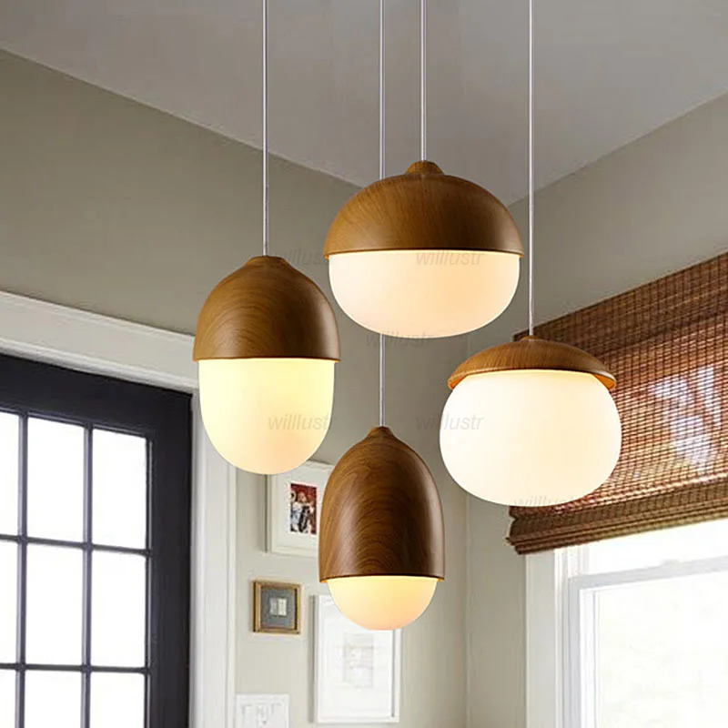 

Creative Nuts Pendant Lamp Wood Grain Metal Glass Suspension Light Hotel Cafe Bar Dining Room Bedside Hanging Ceiling Chandelier