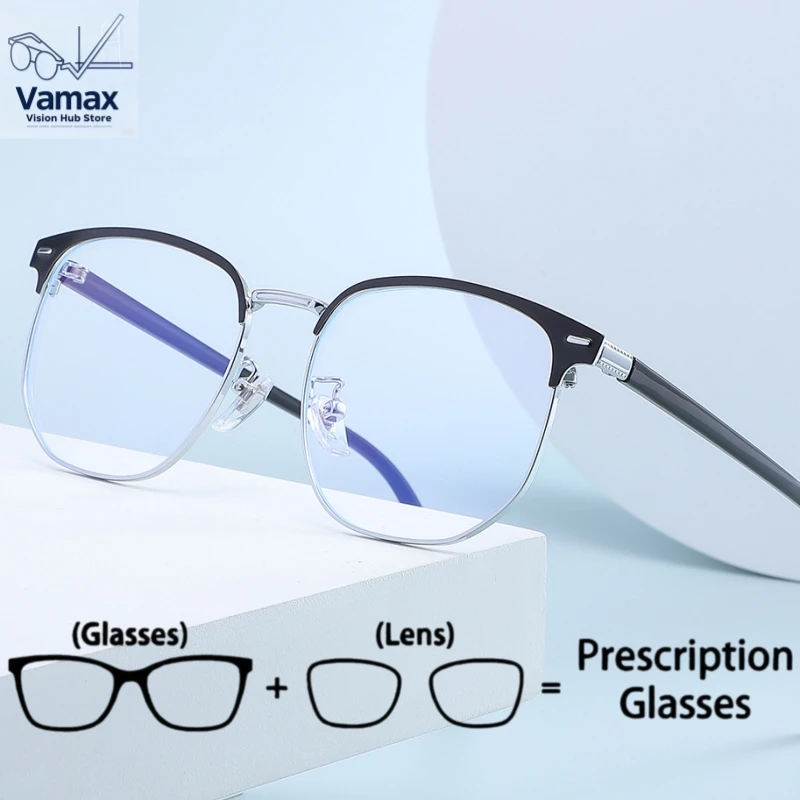 

Vamax Metal Half Frame Myopia Eyeglasses Men Women Trendy Anti Blue Light Prescription Glasses Business Eyewear