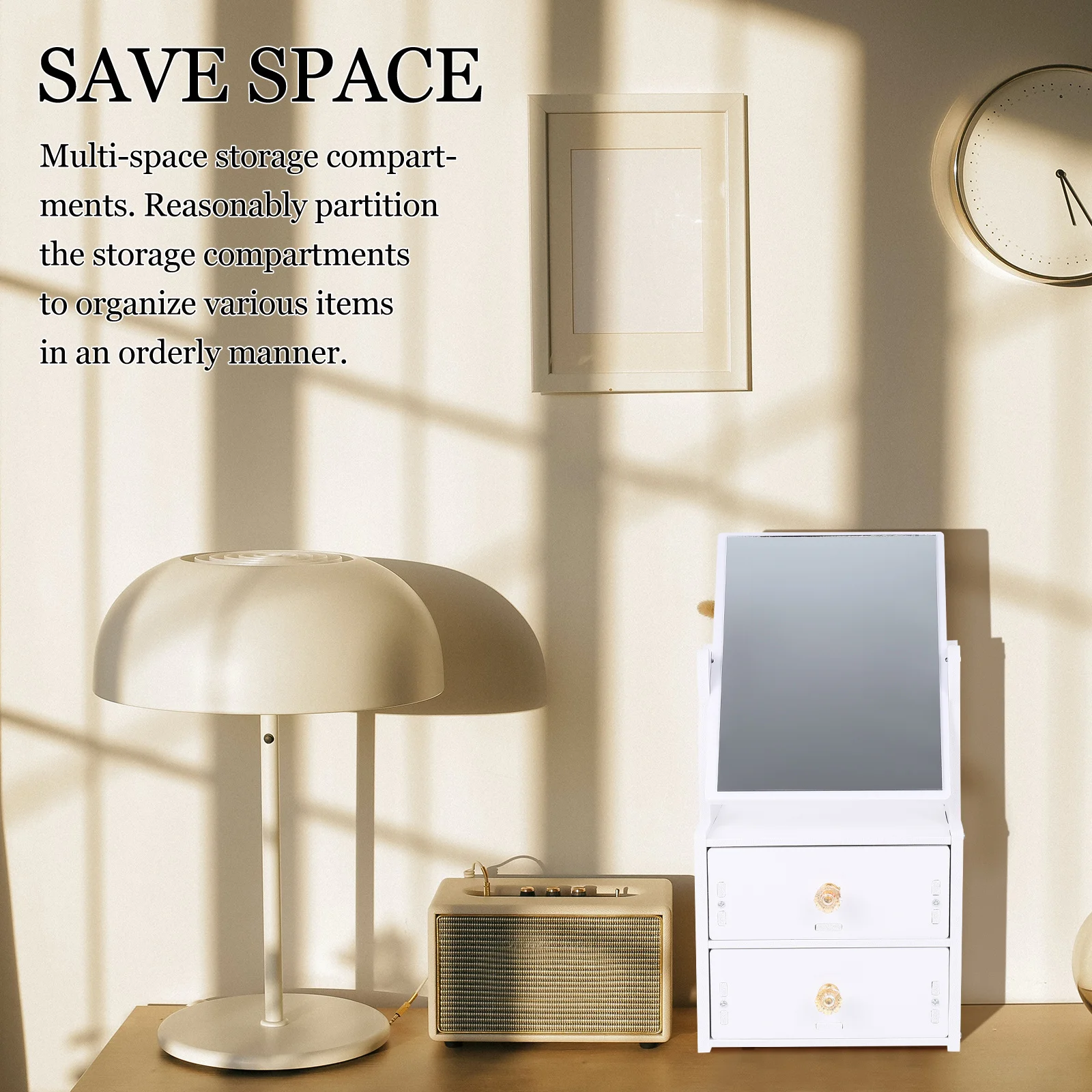 다기능 메이크업 거울 수납함 데스크탑 테이블탑 PVC 화장대 거울 안정적인 베이스 침실 화장대 정리함