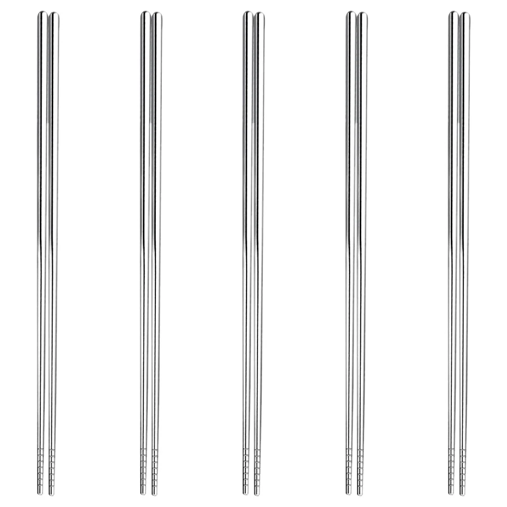 

5 Pairs 304 Stainless Steel Chopsticks Multifunctional Kitchen for Cooking Noodle Korean Long Hotpot Silver Chinese