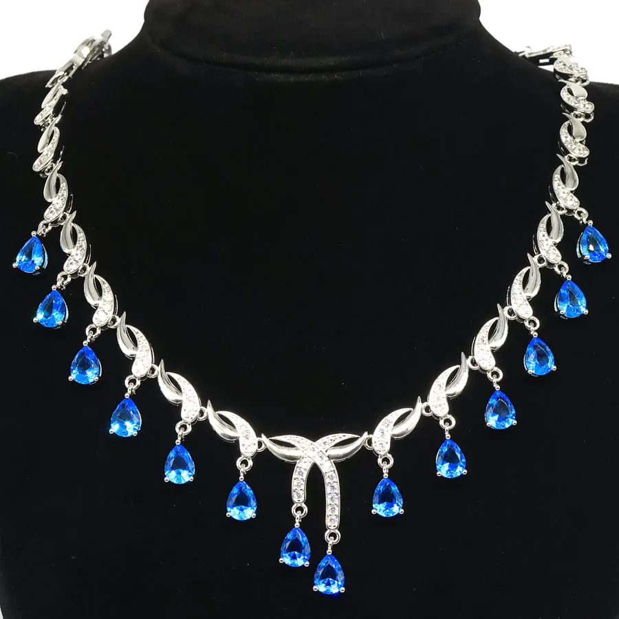 30x22mm Prevent Allergy Swiss Blue Topaz Rhodolite Garnet Violet Tanzanite Green Amethyst Wedding Silver Necklace 18-18.5inch