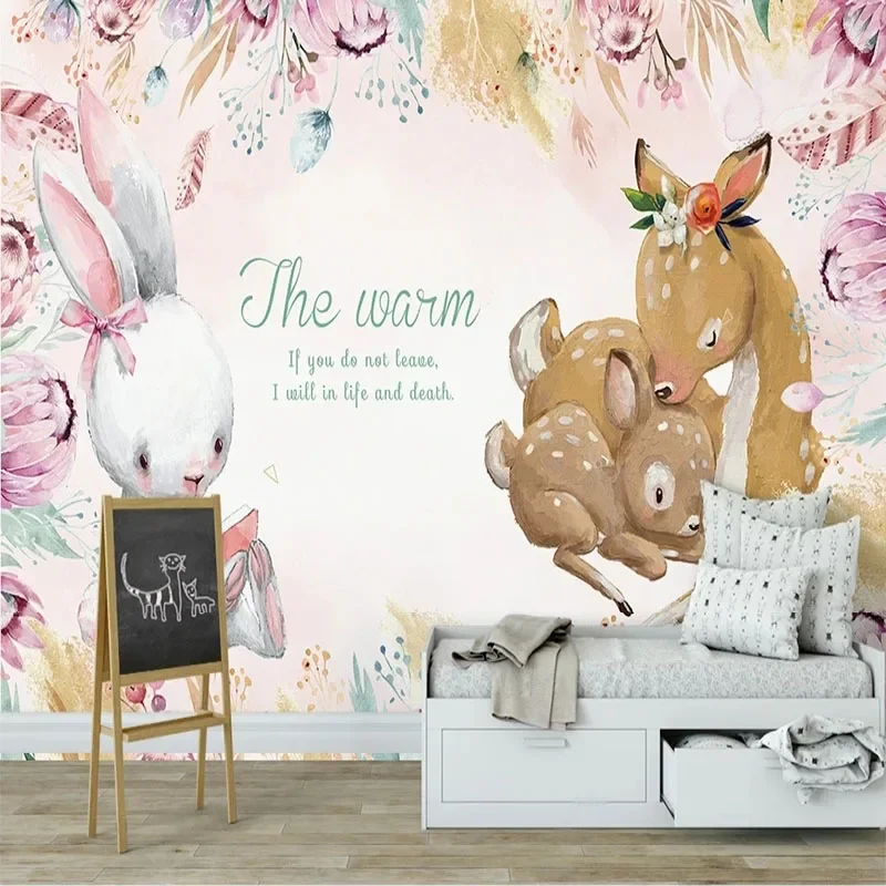 

Custom 3D Mural Wallpaper Pink Bunny Plum Deer Backdrop Wallpaper For Bedroom Walls Papel De Parede Home Décor Tapety Fresco Art