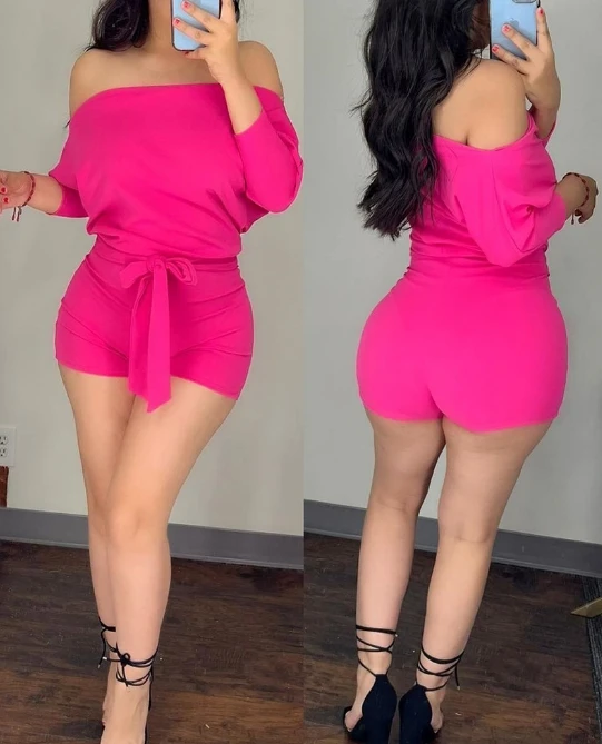 

new fashion 2024 summer casual jumpsuits Off shoulder solid color casual jumpsuit shorts sexy elegant one pieces