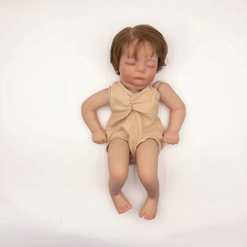 19inch Already Painted Reborn Doll Kits Kai Lifelike Soft Doll Parts with Cloth Body and Eyes Hand Rooted Hair Painted Veins