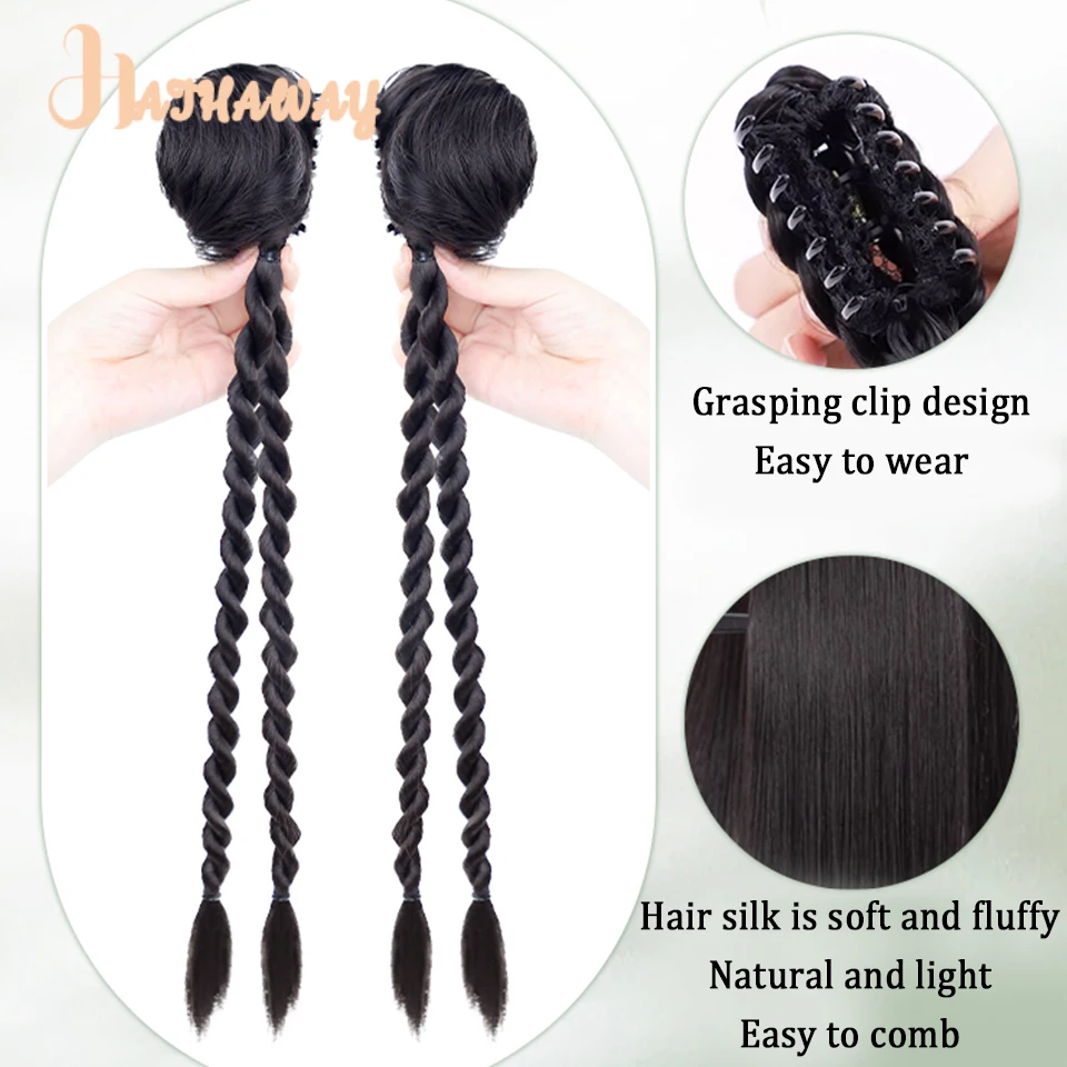 Synthetic New Chinese Double-Ball-Head Wig Decorated With Sweet And Cool Braided Hair Can Be Tied In Braided Hair The Wig Ring