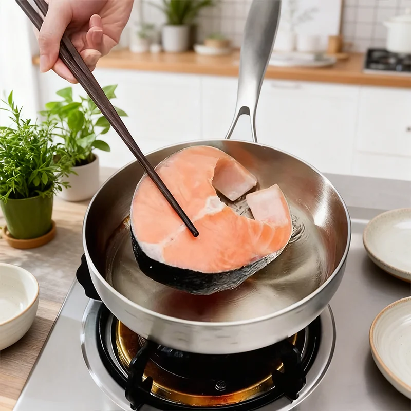 Hot Sale 304 Stainless Steel Non-Stick Wok Frying Pan Set for Gas Stove Induction Cooktop Coating-Free Home Kitchen Utensils