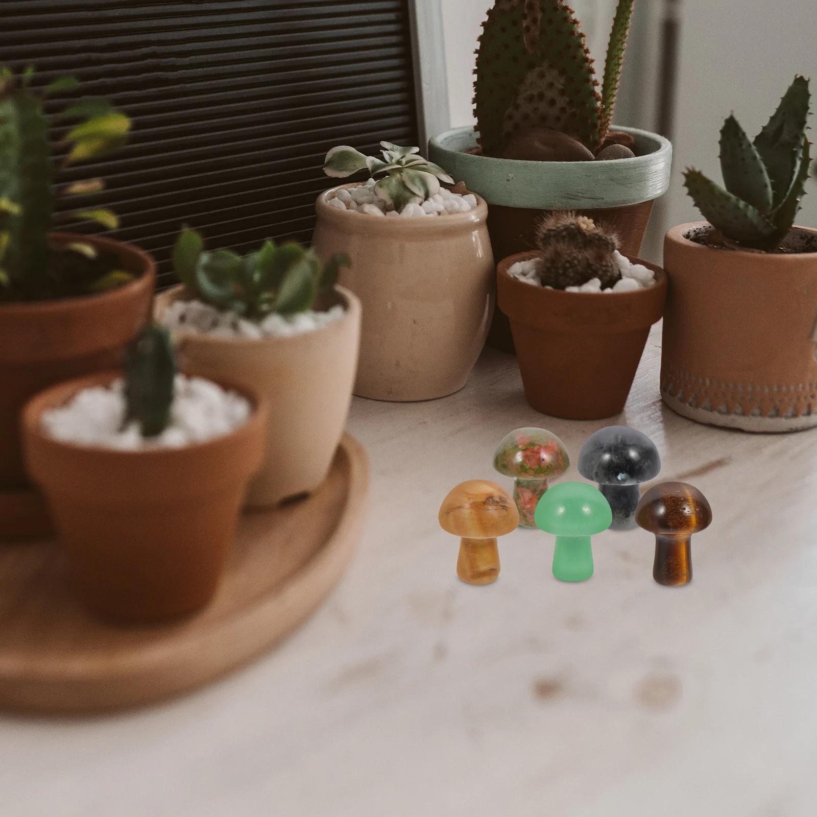 

5Pcs Crystal Agate Mini Mushroom Stone Decorations for Fairy Garden Landscape Rock Ornament Rustic Potted Plants Micro Scene