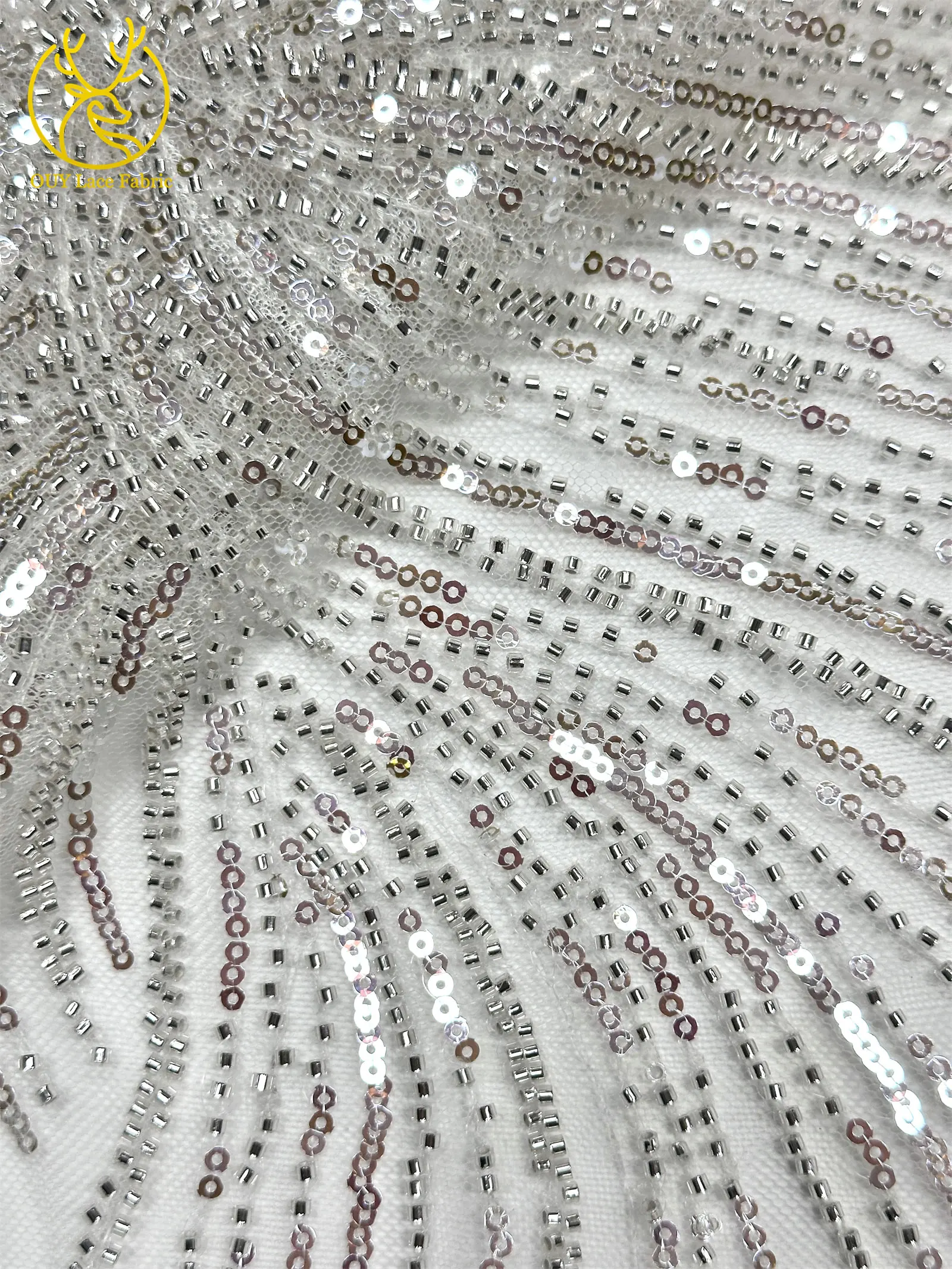 2026 Premium Spitze 5 Yards Französische Nigerianische Spitzenstoffe Afrikanische Pailletten-Perlen-Spitze für Damen Party Hochzeit Bankett – Detail 9