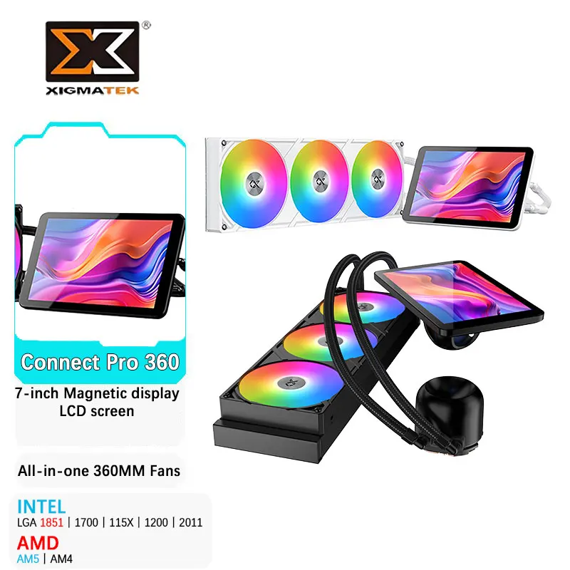

XIGMATEK Connect Pro 360 Универсальный 7-дюймовый экран ARGB со встроенным вентилятором Магнитный ЖК-экран с поддержкой LGA1851 AMD AM5