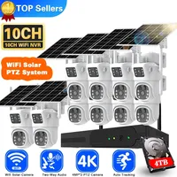 4K 8MP Dual Lens Wifi Solar CCTV Camera System 10CH Wireless NVR Kit Two-Way Audio PTZ IP Security Camera Video Surveillance Set