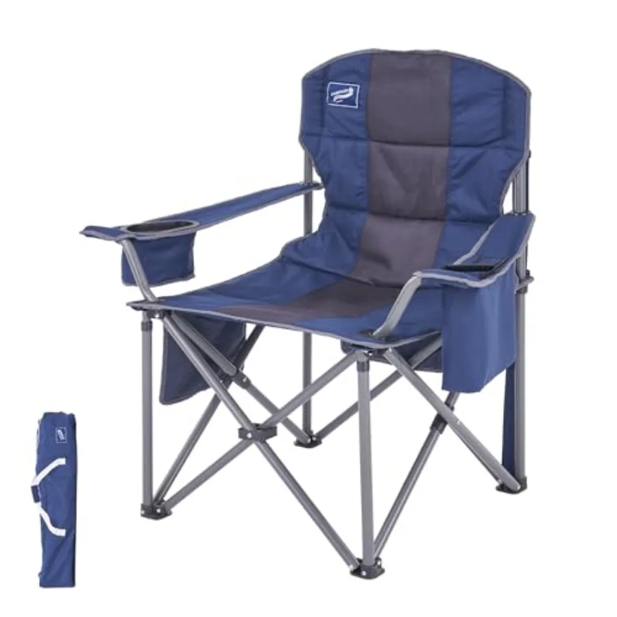 

Oversized Folding Camping Chair for Adults Supports 500 lbs Breathable Fabric Insulated Cup Holder 8-Can Cooler Padded Backrest