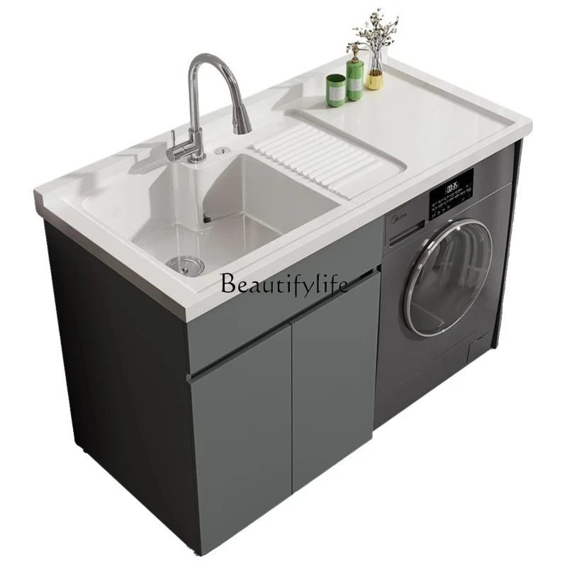 balcony large board honeycomb aluminum combination washing  cabinet  quartz stone integrated pool high and low laundry basin