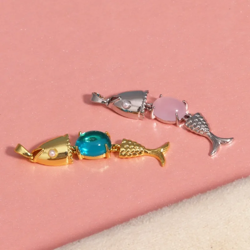 1 قطعة النحاس Chamrs المحيط الأسماك مجوهرات بأشكال حيوانات المعلقات الذهب اللون الفضة مكعب زركونيا سحر عقد دي اي واي أقراط مجوهرات نسائية