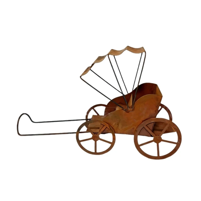 Rostiger Metall-Rikscha-Blumentopfwagen für Balkon, Eingangsdisplay, 3 x – Detail 3