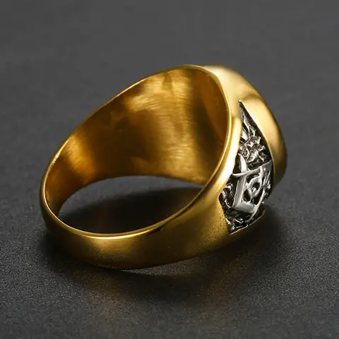 AG Ring European and American Freemasonry Logo Street Fashion Freemasonry Golds White Diamond Retro Stainless Steel Ring