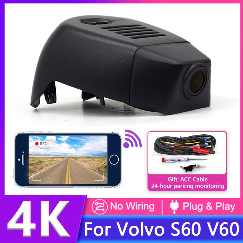 

Plug and play Dash Cam For Volvo S60 V60 2018 2019 2020 2021 2022 HD 4K 2160P Car DVR Video Recorder WIFI Connection APP Control