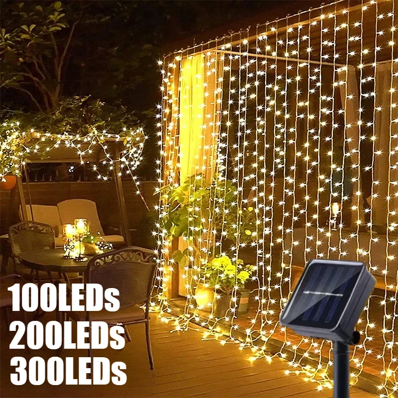 

Solar Fairy Garland String Light 100/200/300LED Waterproof Solar Curtain Lamp Garden Yard Pavilion Wedding Party Christmas Decor