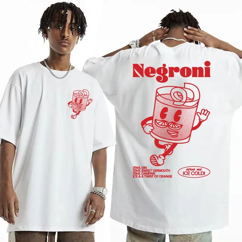 

Negro's Cocktail Drinks Interesting Expression Package Graphics Pure Cotton Short Sleeve T-shirt Men and Women with The Model