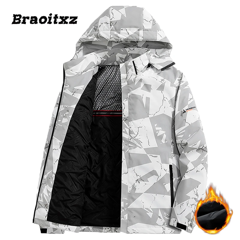 2023 New Men Autumn Winter Outdoor Sports Casual Keep Warm Jacket Coats Men Detachable Hooded Printed Camouflage Jacket Men