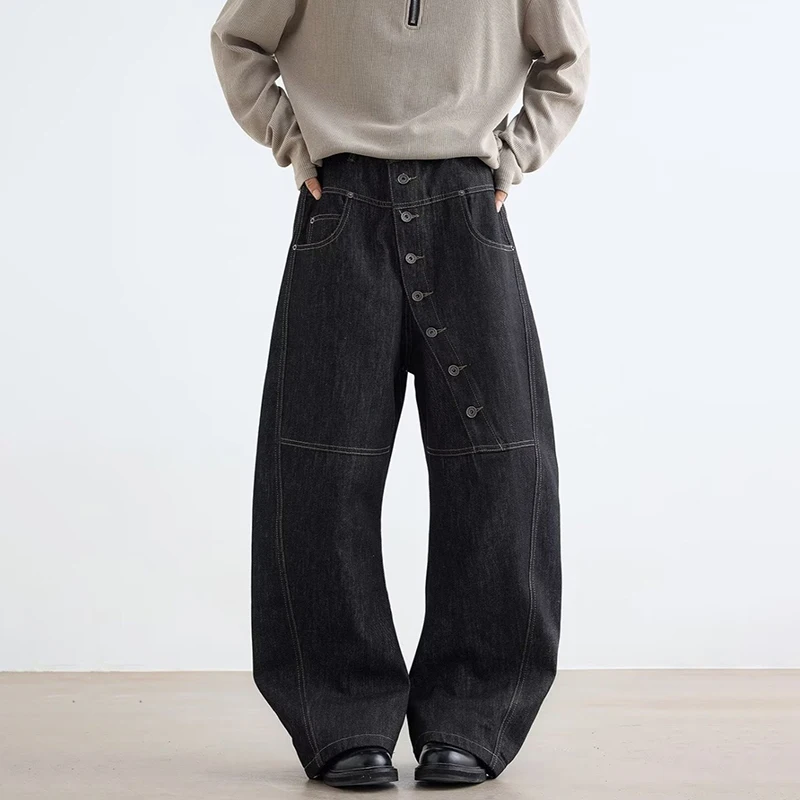 LUZHEN 2025 Nieuwe Originele Dichtgeknoopt Versieren Asymmetrisch Ontwerp Rechte Denim Broek Herenmode Knappe Losse Mannelijke Jeans JY3657
