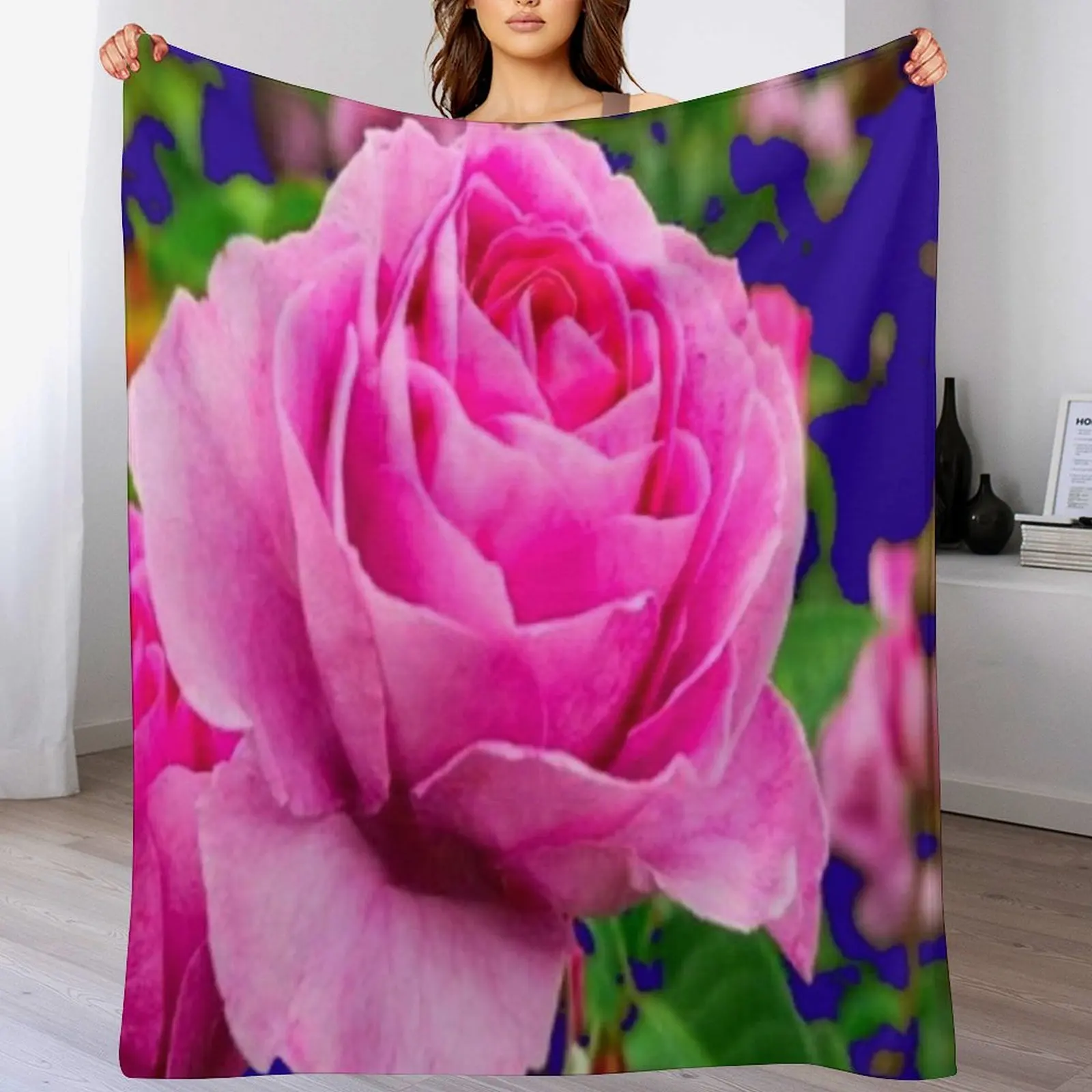 

LUCIOUS PINK SPRING GARDEN ROSE ART Throw Blanket Furry For Sofa Thin Warm Plaid Blankets