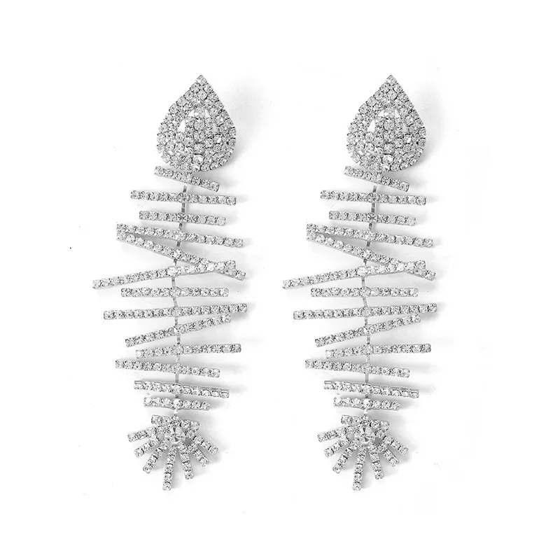 Luxurious Multi Layered Personalized Style Fishbone Shaped Rhinestone Earrings Banquet Ear Accessories