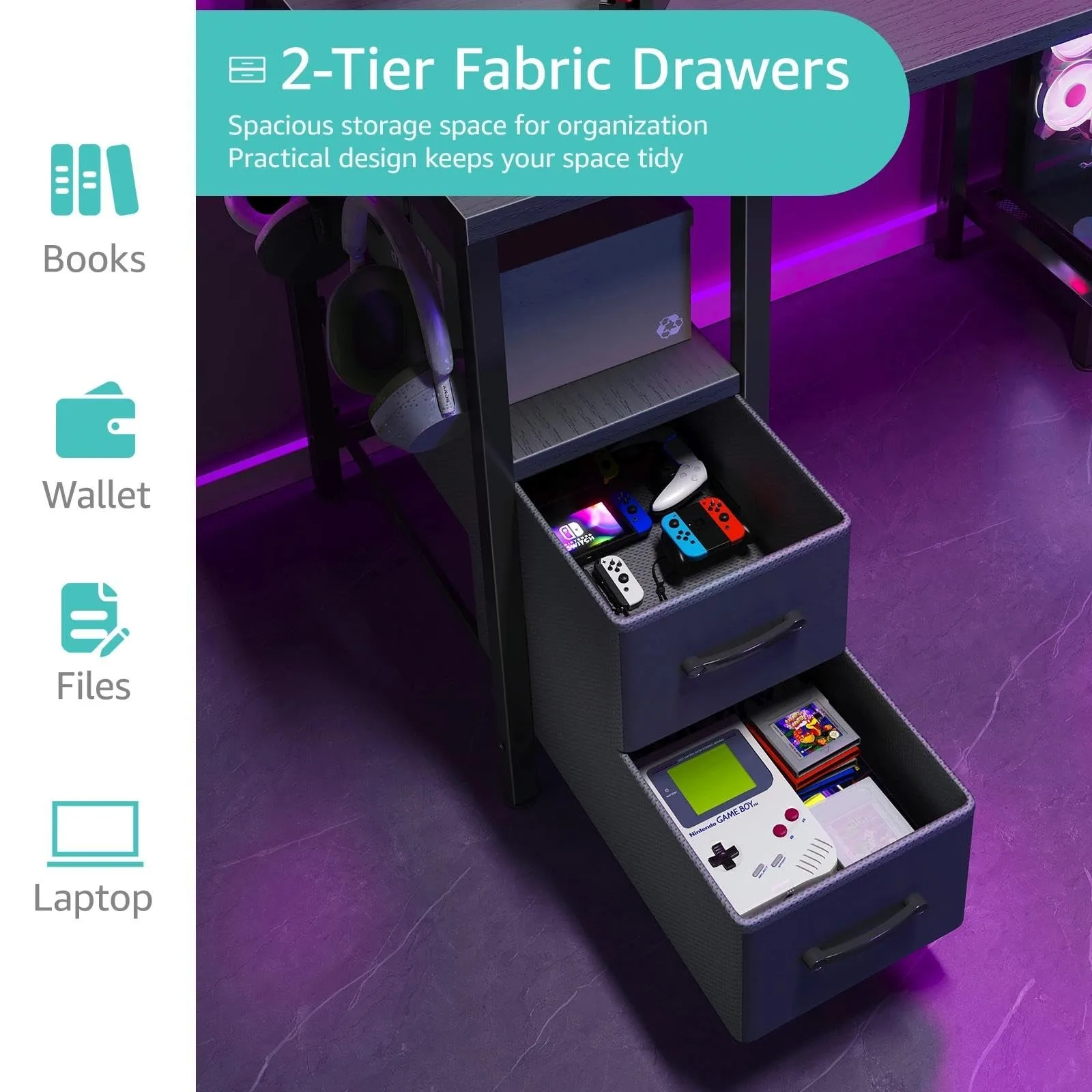 Scrivania per computer Scrivania da gioco a forma di L con luci a LED e prese di corrente integrate Design ad angolo da 48 pollici per ufficio domestico e giocatori