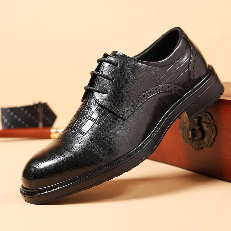 Men's Low-Top Lace-Up Dress Casual Shoes, Pointed Toe, Solid Pattern for Daily Wear and Weddings