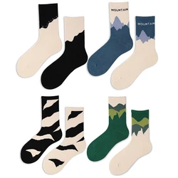 4 Pairs Hip Hop Socks Tie-dye INS Fashion Skateboard Socks Gradient Color Mid Tube Sport Socks Breathable Cotton Graphic Socks