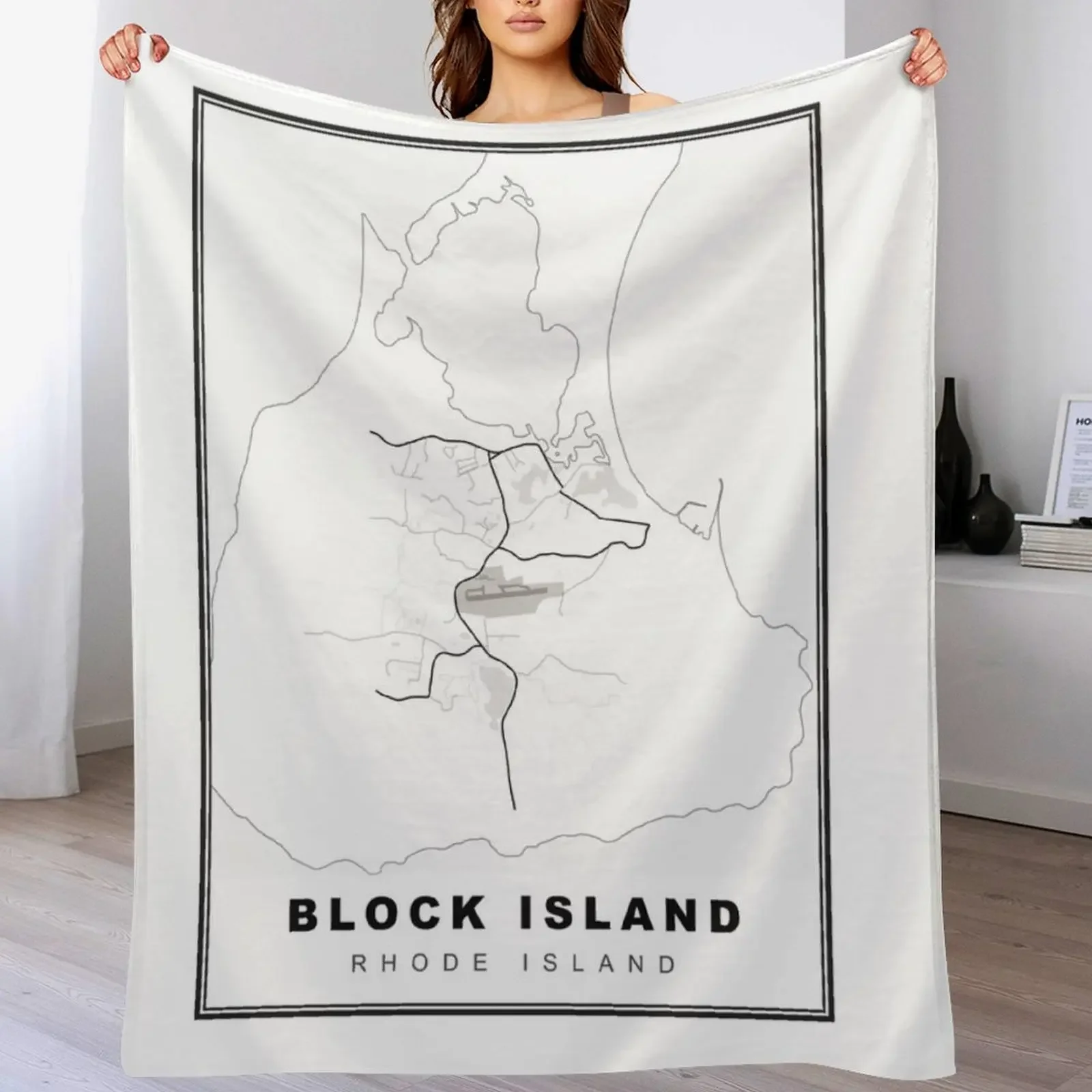 

Block Island Map Throw Blanket Soft Beds cosplay anime Flannel Fabric Soft Blankets