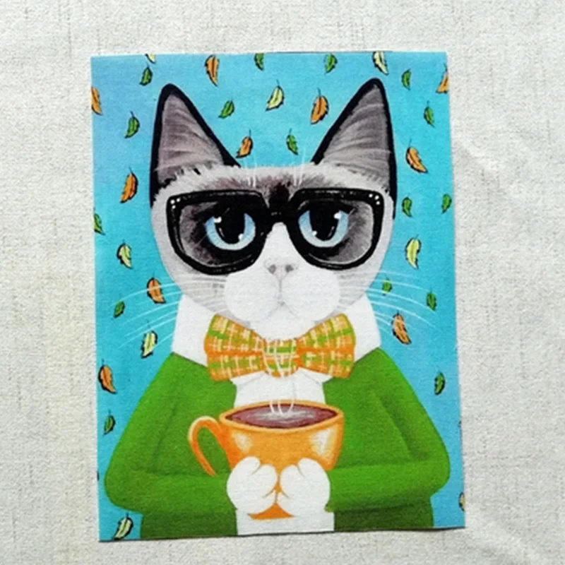 1PCS 15*20cm Cute Dessert Cat Print Hand Dyed Cotton Linen Fabric Sewing DIY Patchwork Hand Embroidery Quilting Bag Tecido