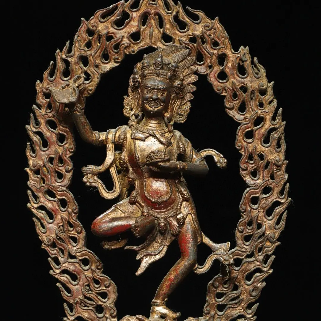 Nepal Dakini Ucchusma Buddha Statue Pure Copper Gold Painted Vintage Home Altar Figurine