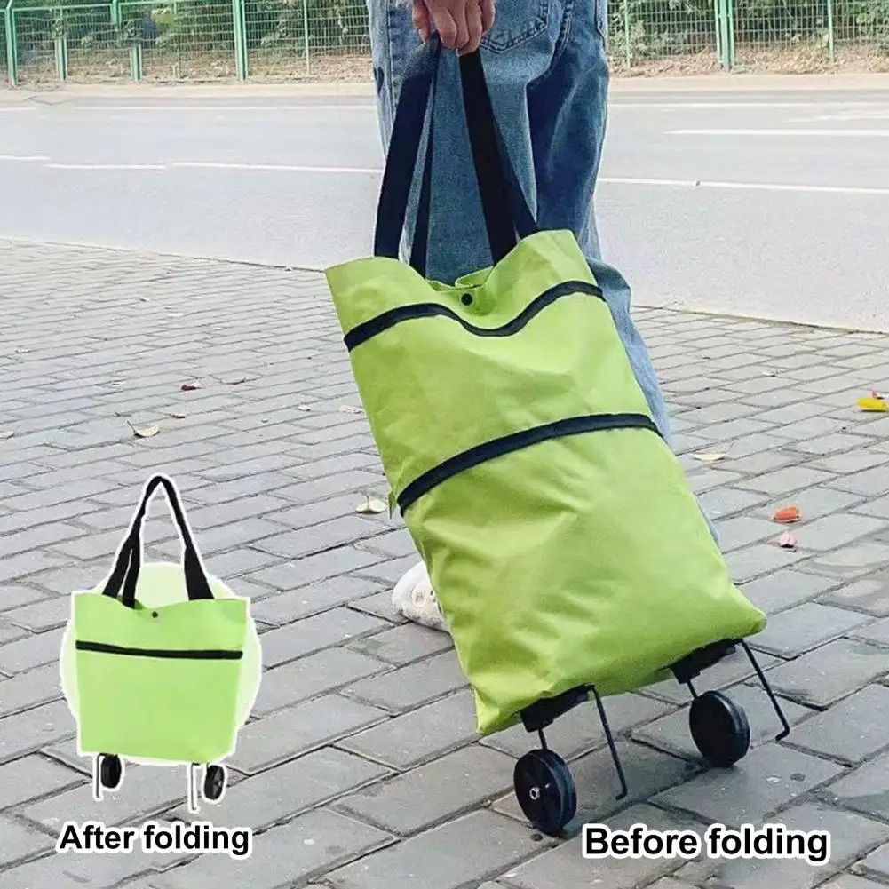 Foldable Trailer Shopping Bag Foldable Roller Shopping Bag with Rotary Wheels Capacity Grocery Tote Waterproof Fabric Carrying