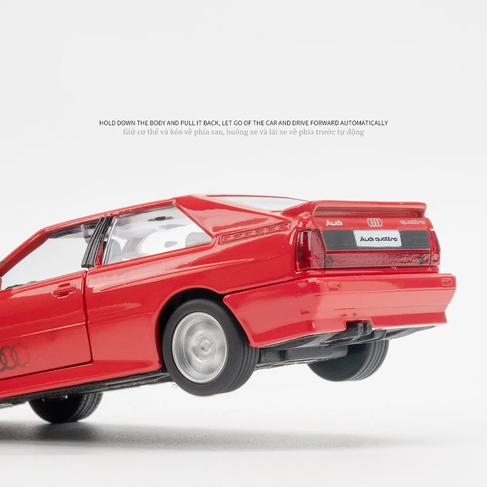 1/36 Audi 1980 Klasyczny Model Samochodu Zabawka Odlew Stopowy Gumowe Opony z Napędem Pull Back Kolekcja Prezentów dla Chłopców Dzieci