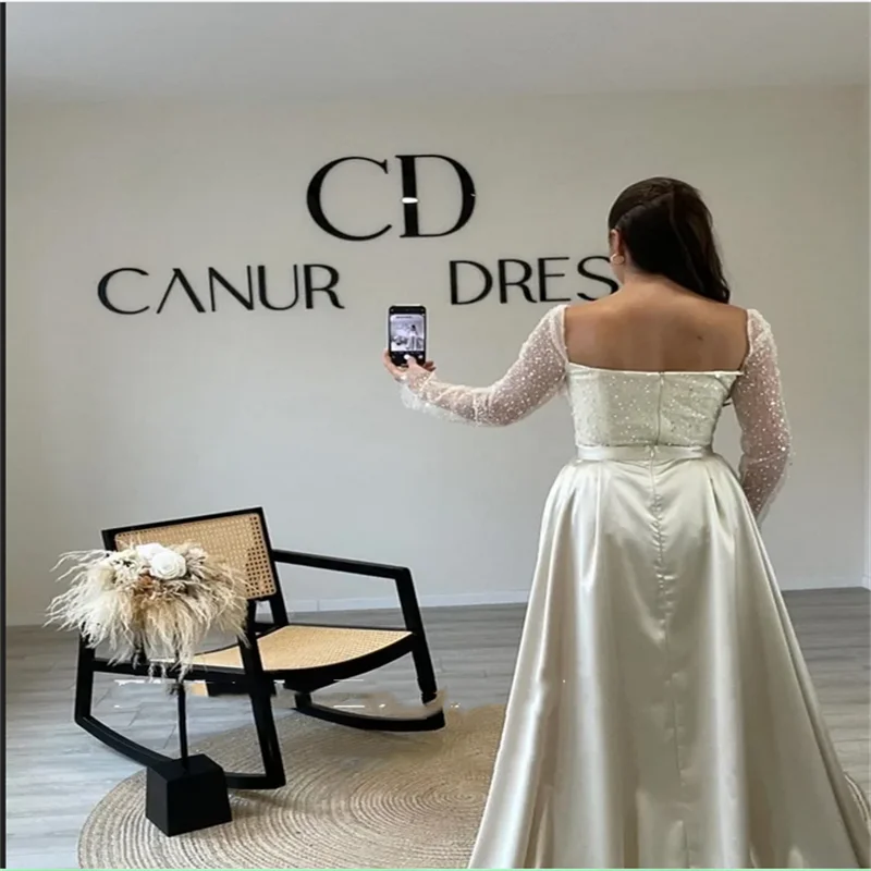 Luxuriöse Abendkleider Robes De Soirée, trägerlos, mit Pailletten, individuell gestaltet, lange Ärmel, lila, elegantes Abendkleid, Hochzeitsfeier