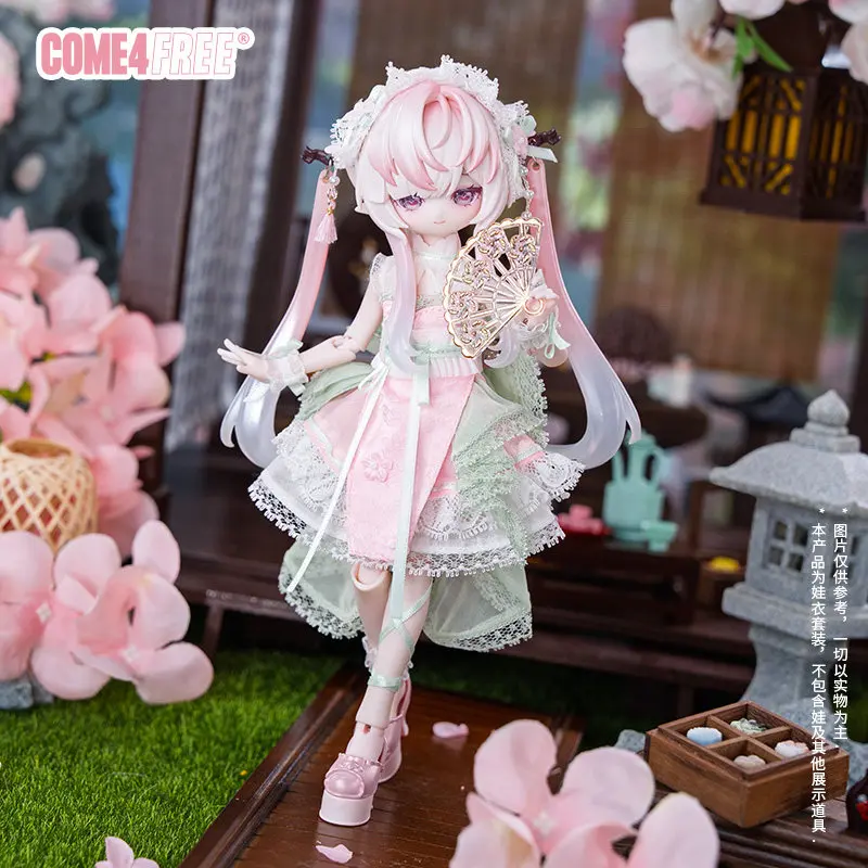 New Come4free 1/8 Bjd Ob11 Doll Clothes Set Chinese Style Peach Oolong Pink Green Lace Dress Outfit Doll Replacement No Doll