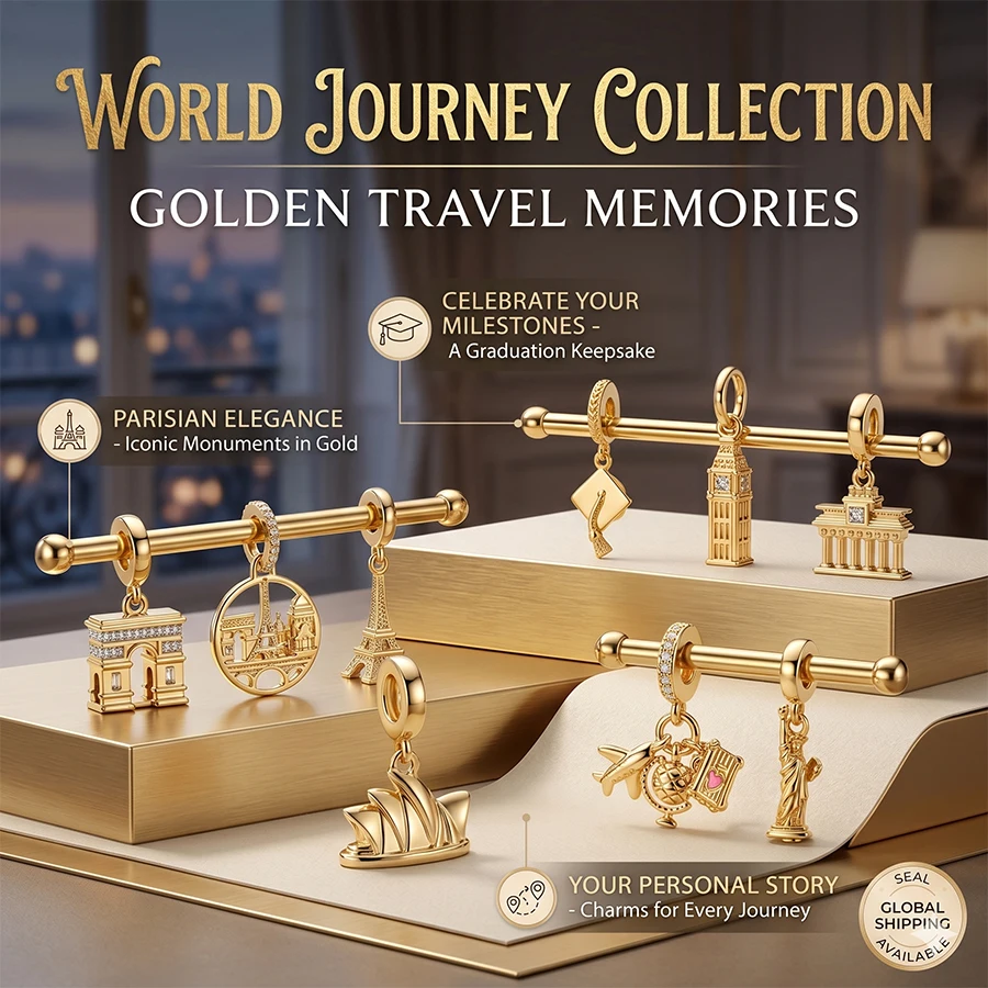 Gold Plated Charms Sydney Opera House Paris Eiffel Tower Statue of Liberty Pendant Fit Original Bracelets Beads DIY Jewelry Gift