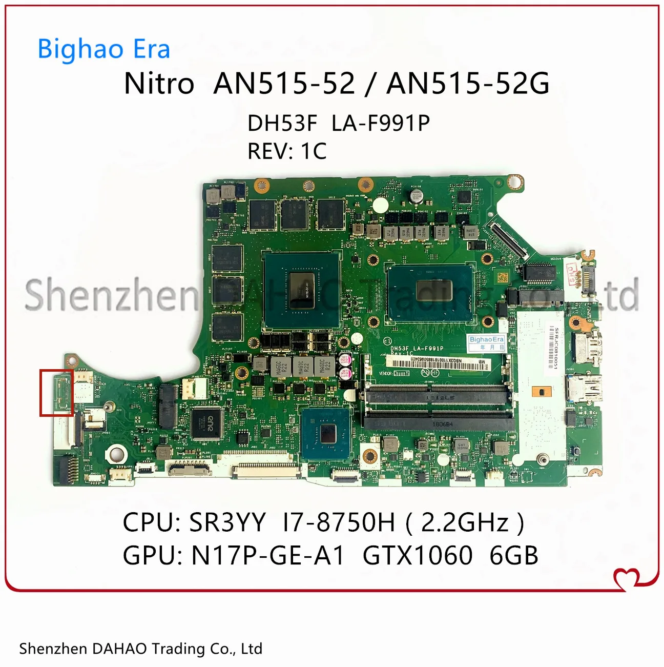 

NB.Q3X11.001 NBGXE11001 For Acer Nitro AN515-52 Laptop Motherboard DH53F LA-F991P With i5-8300H i7-8750H CPU GTX1060 6GB-GPU