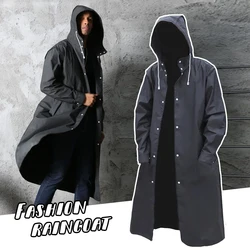 Chubasquero largo impermeable negro para hombre, gabardina con capucha, chaqueta para senderismo al aire libre, ropa impermeable para adultos