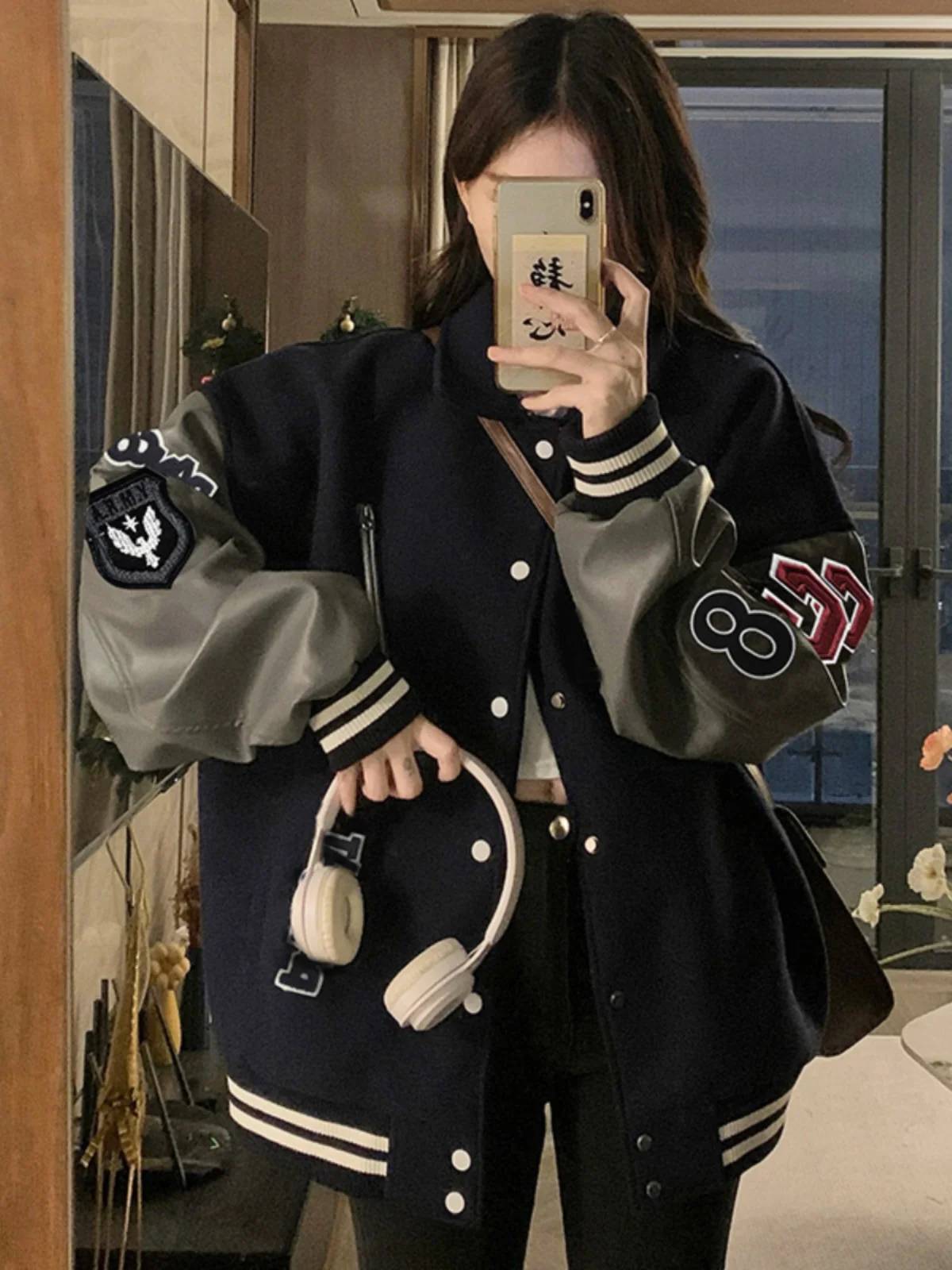 

Женские бейсбольные куртки из овчины с эффектом брызг, с вырезами, на кнопках, с перьями, на шнурке, в стиле Харадзюку, для весны, для походов, базовые, персонализированные