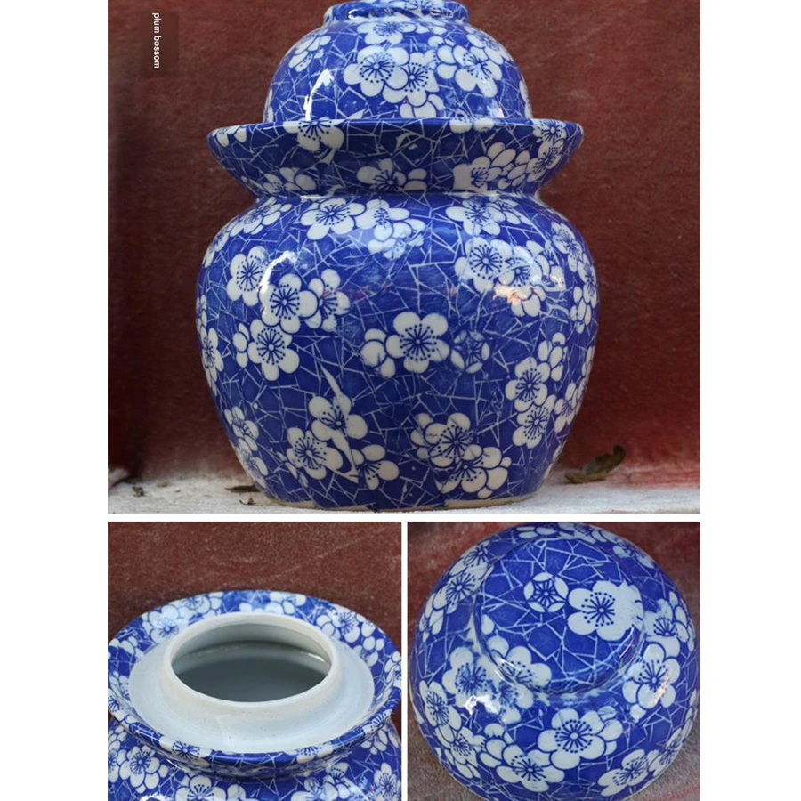 Chinese water sealed pickled Chinese cabbage jar Jingdezhen porcelain small, medium and large double lid sealed pickle jar - view 5