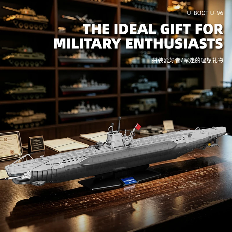 98015 Large U‑Shaped Submarine Building Blocks With Torpedo Accessories DIY Assembly Military Display Model Bricks Toy For Boys