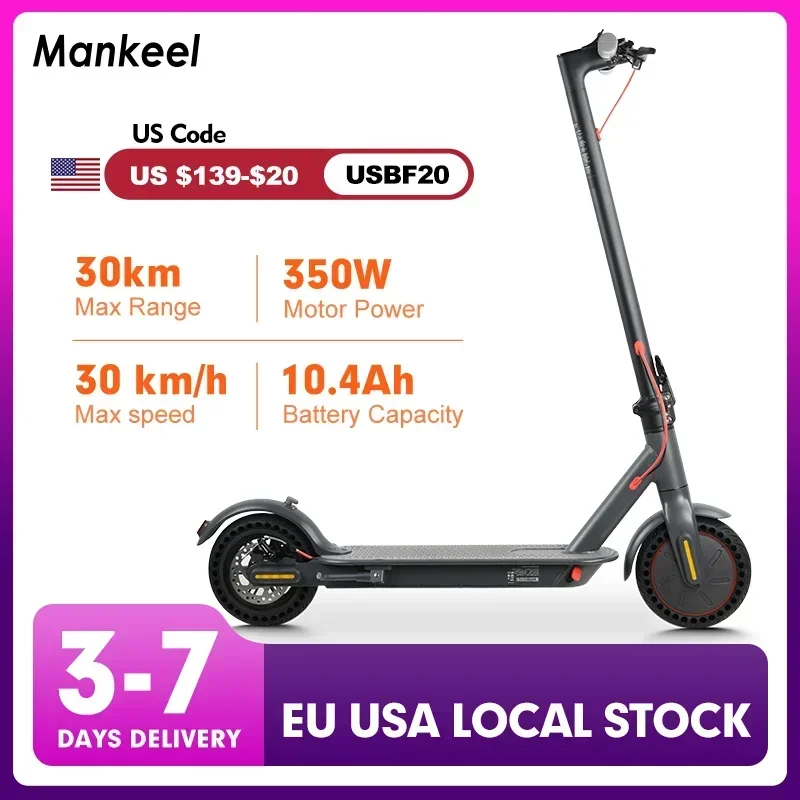 Mankeel MK083 350W Electric Scooter for Adults 36V Max Range 30KM Smart APP 10.4AH Foldable Electric Kick Scooter Escooter