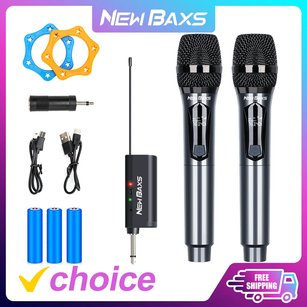 Wireless Microphone 2 Channels UHF NEW BAXS Dual Handheld Dynamic Karaoke Mic System 50m for Stage Church Party Speaker Meet