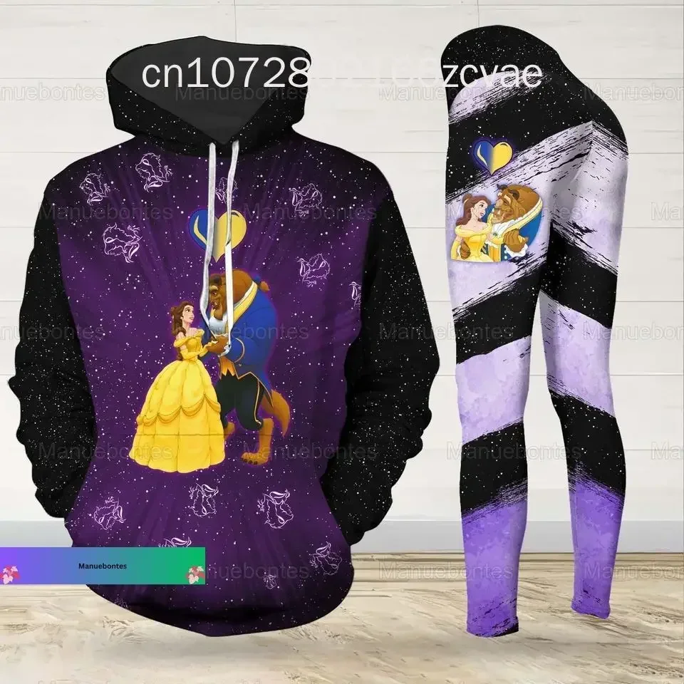 

New Beauty And The Beast Legging Hoodie Set Women's Hoodie And Leggings Set Disney Princess Yoga Hoodie Leggings