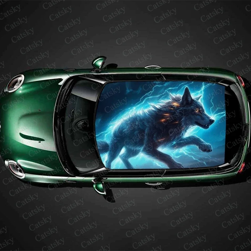 

Fantasy Animal Wolf Car Roof Sticker Wrap Racing SUV Accessories Packaging Painted PVC Custom Car Graphic Decal