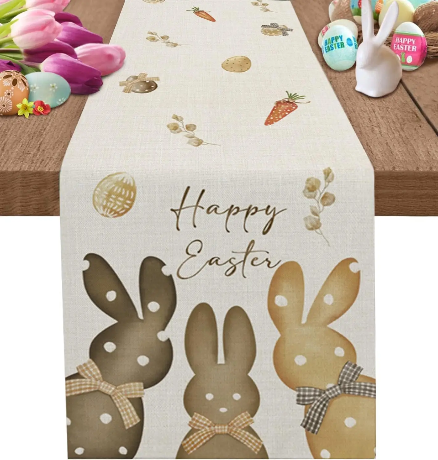 

Easter Polka Dot Bunny Linen Table Runners Dresser Scarves Table Decor Spring Farmhouse Dining Table Runners Party Decorations